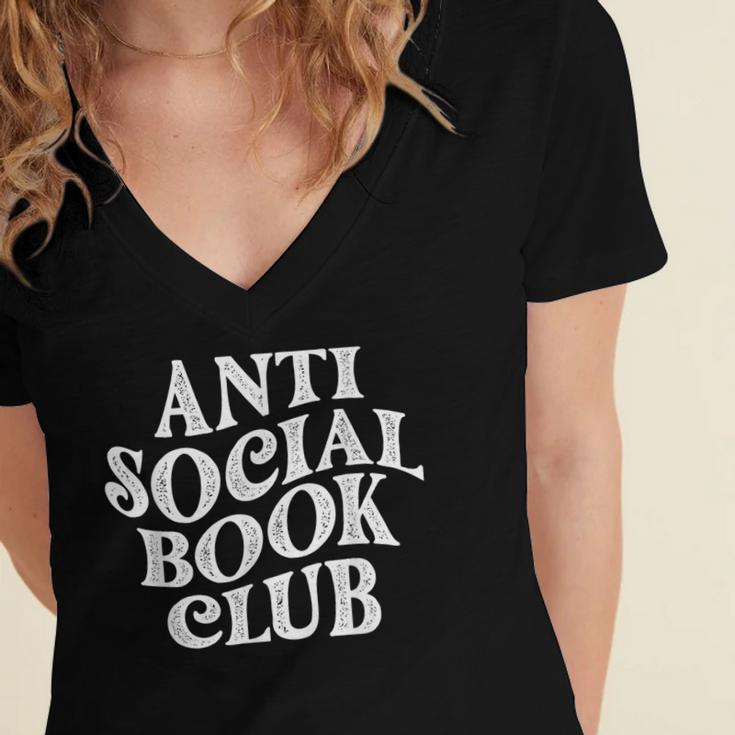 Anti Social Book Club Book Lover Reading Bookworm Reader Women's Jersey Short Sleeve Deep V-Neck Tshirt