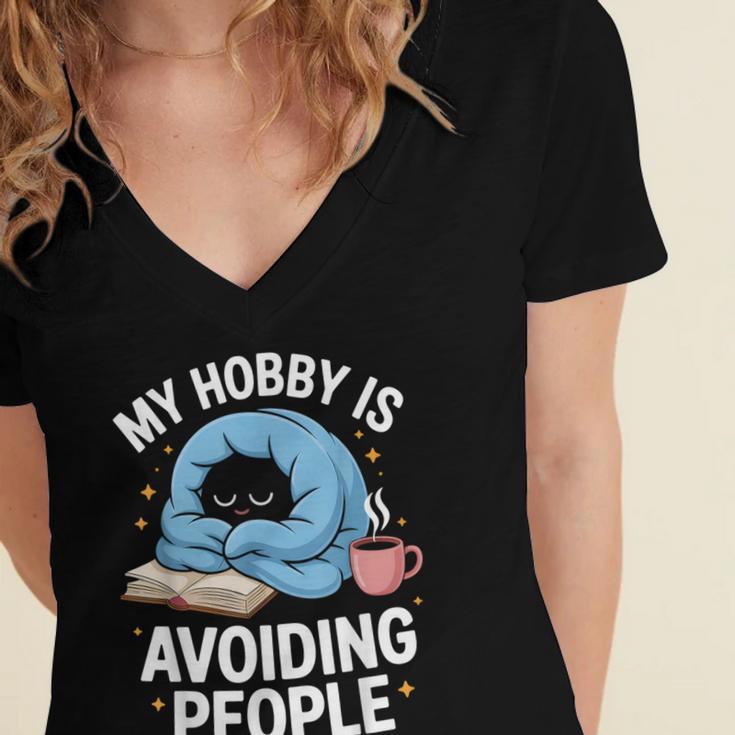 Anti-Social Club Homebody Introvert Hibernate Hermit Shyness Women's Jersey Short Sleeve Deep V-Neck Tshirt