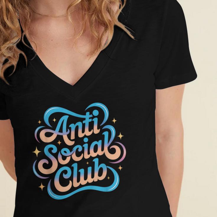 Anti-Social Club Introvert Humor Women's Jersey Short Sleeve Deep V-Neck Tshirt Anti-Social Club Introvert Humor Women's Jersey Short Sleeve Deep V-Neck Tshirt
