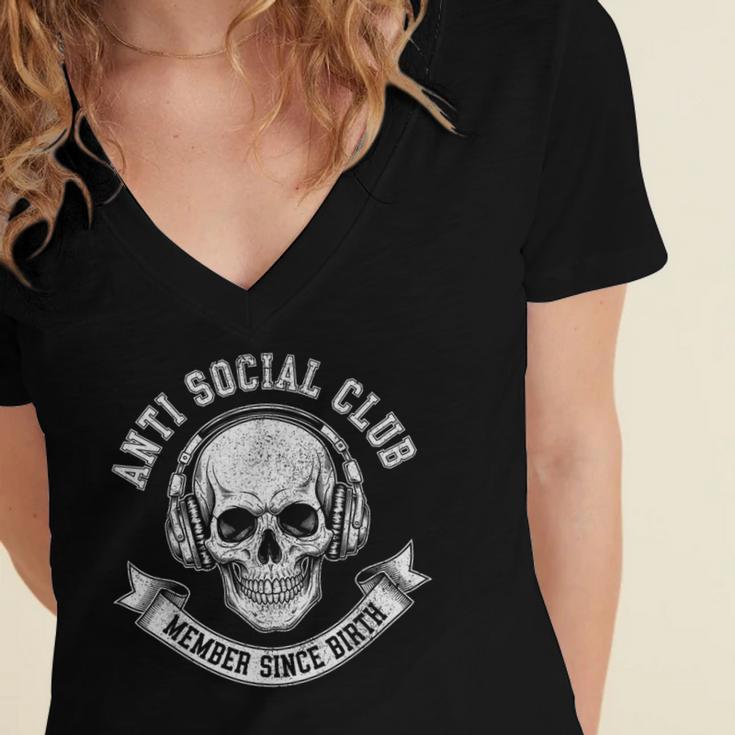Anti Social Club Official Member Introvert Crest Women's Jersey Short Sleeve Deep V-Neck Tshirt Anti Social Club Official Member Introvert Crest Women's Jersey Short Sleeve Deep V-Neck Tshirt