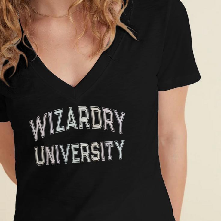 Anti Social WIZARDRY UNIVERSITY Introvert Stay Away Women's Jersey Short Sleeve Deep V-Neck Tshirt