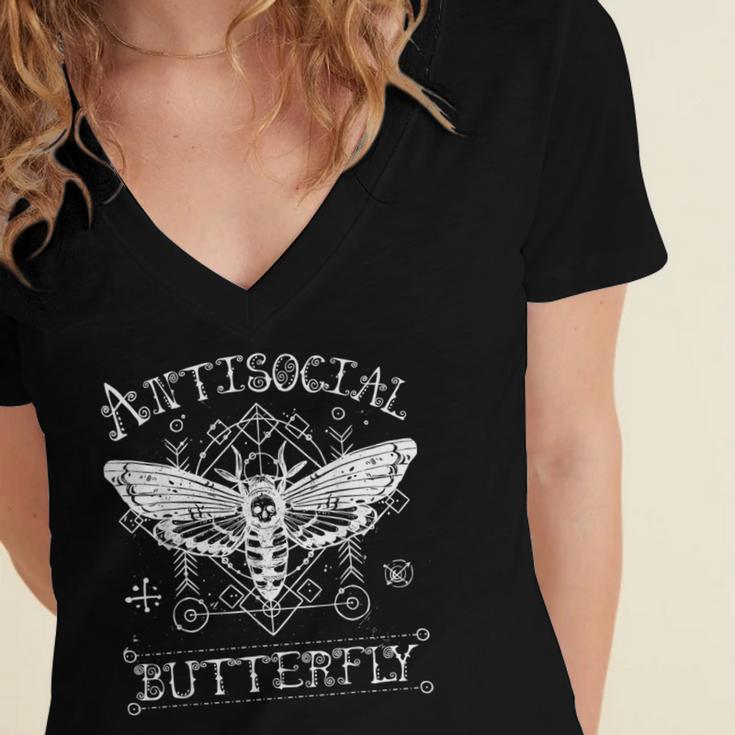 Antisocial Butterfly Introvert Death Head Moth Women's Jersey Short Sleeve Deep V-Neck Tshirt