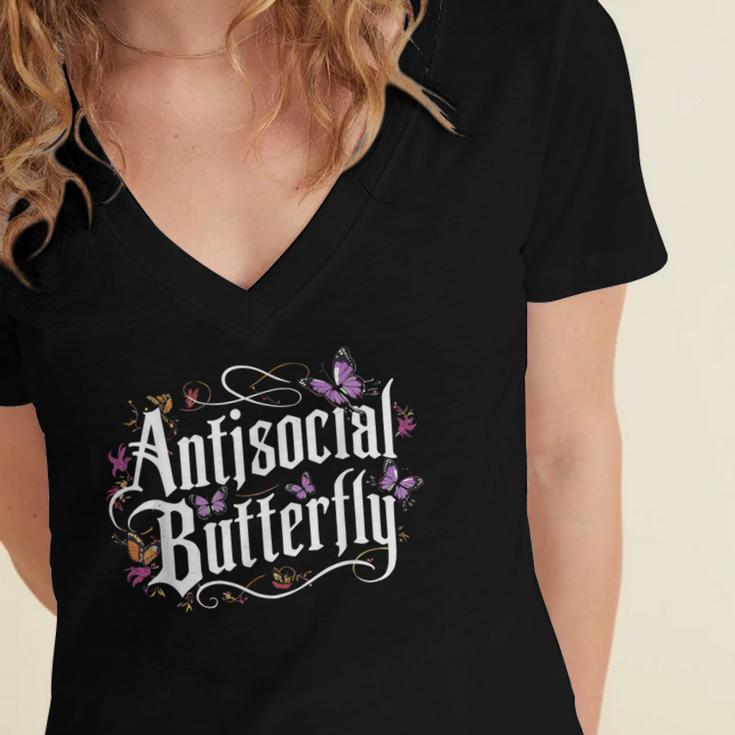 ANTISOCIAL BUTTERFLY Introvert Women's Jersey Short Sleeve Deep V-Neck Tshirt ANTISOCIAL BUTTERFLY Introvert Women's Jersey Short Sleeve Deep V-Neck Tshirt