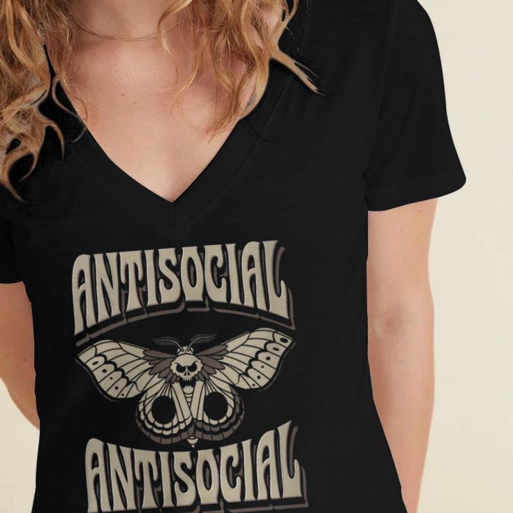 Antisocial Butterfly Quote Socially Selective Introvert Women's Jersey Short Sleeve Deep V-Neck Tshirt