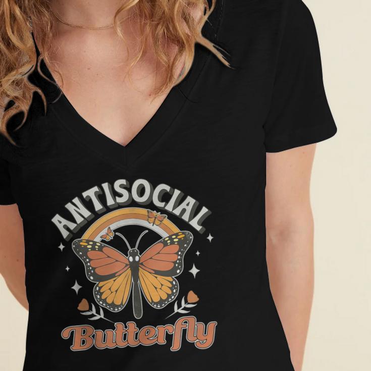 Antisocial Butterfly Tee For Introvert Men Women Girls Women's Jersey Short Sleeve Deep V-Neck Tshirt