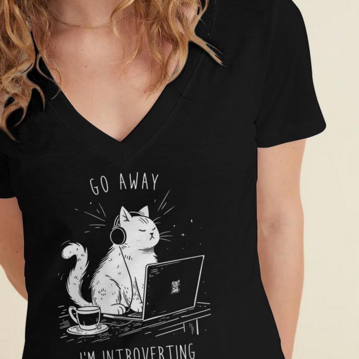 Antisocial Introvert Cat With Coffee On Computer Emo Goth Women's Jersey Short Sleeve Deep V-Neck Tshirt Antisocial Introvert Cat With Coffee On Computer Emo Goth Women's Jersey Short Sleeve Deep V-Neck Tshirt