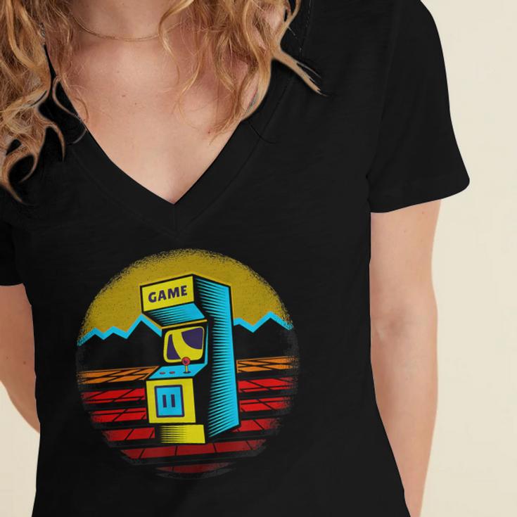 Arcade Game Machine Nostalgia Retro Gamer 80s 90s Women's Jersey Short Sleeve Deep V-Neck Tshirt