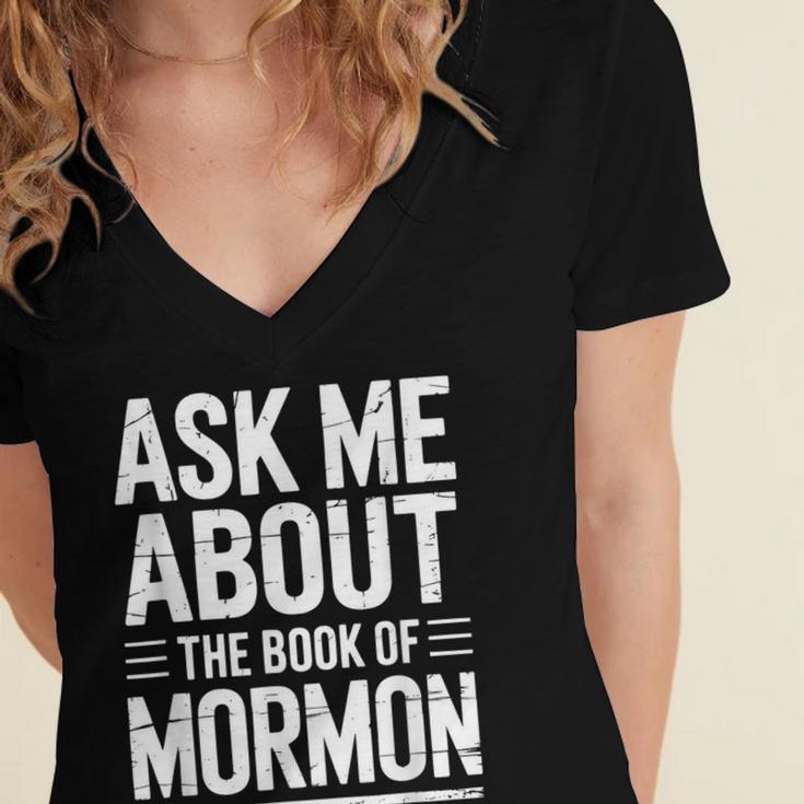 Ask Me About The Book Of Mormon Women's Jersey Short Sleeve Deep V-Neck Tshirt