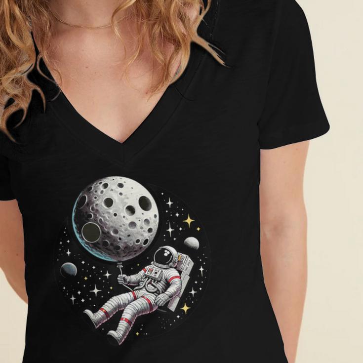 Astronaut Aesthetic Holding Moon Balloon Planets Introvert Women's Jersey Short Sleeve Deep V-Neck Tshirt Astronaut Aesthetic Holding Moon Balloon Planets Introvert Women's Jersey Short Sleeve Deep V-Neck Tshirt