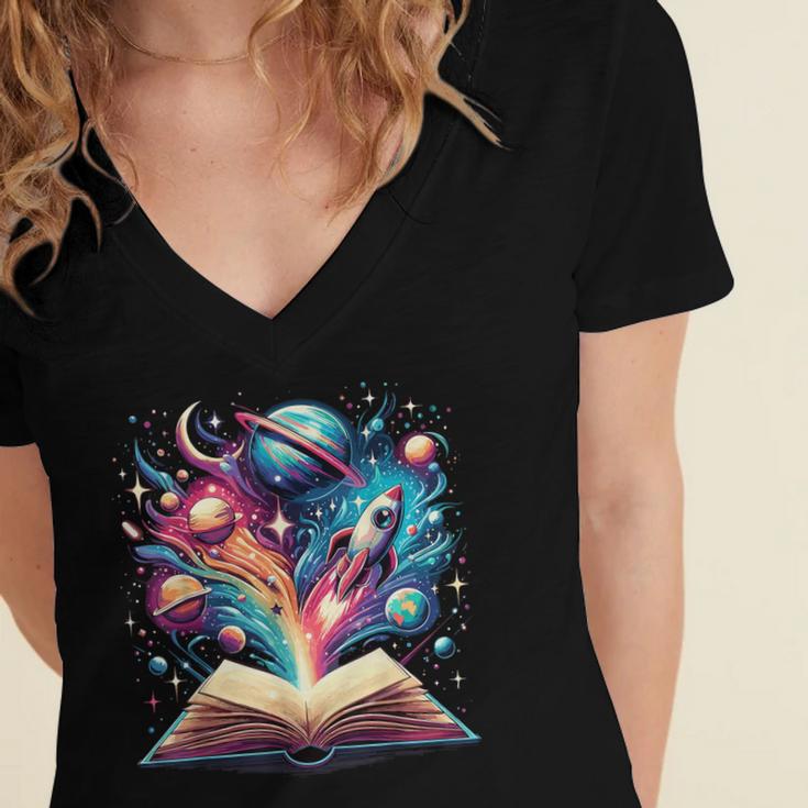 Astronomy Space Lover Books Bookworm Women's Jersey Short Sleeve Deep V-Neck Tshirt
