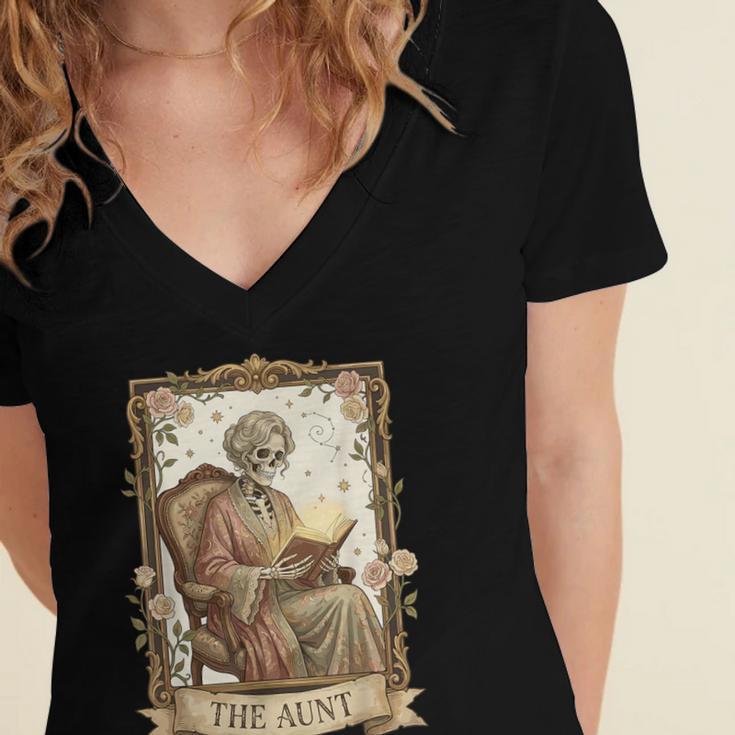 The Aunt Tarot Card Women Skeleton Aunty Book Lover Women's Jersey Short Sleeve Deep V-Neck Tshirt The Aunt Tarot Card Women Skeleton Aunty Book Lover Women's Jersey Short Sleeve Deep V-Neck Tshirt