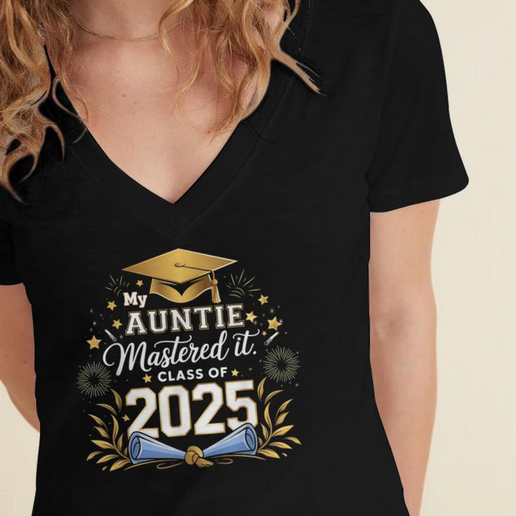 My Auntie Mastered It Class Of 2025 Masters Graduation Women's Jersey Short Sleeve Deep V-Neck Tshirt