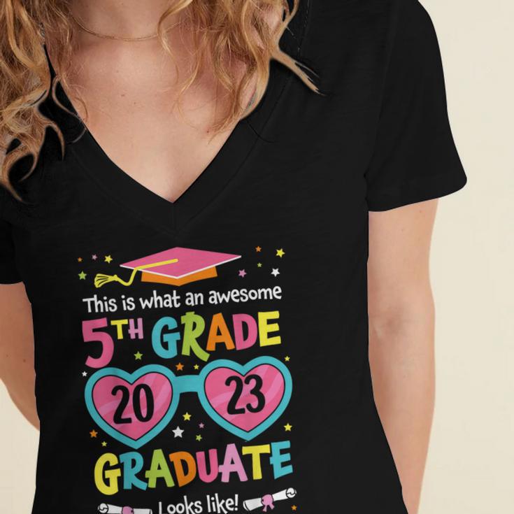 Awesome 5th Grade Graduate Looks Like Class 2023 Graduation Women's Jersey Short Sleeve Deep V-Neck Tshirt
