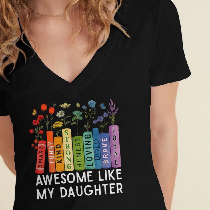 Awesome Like My Daughter Books Floral Proud Mom Women Women's Jersey Short Sleeve Deep V-Neck Tshirt Awesome Like My Daughter Books Floral Proud Mom Women Women's Jersey Short Sleeve Deep V-Neck Tshirt