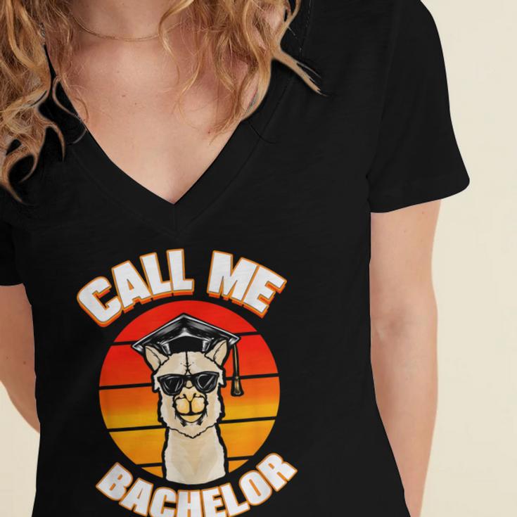 Bachelor Graduation For University Degree Party Llama Women's Jersey Short Sleeve Deep V-Neck Tshirt