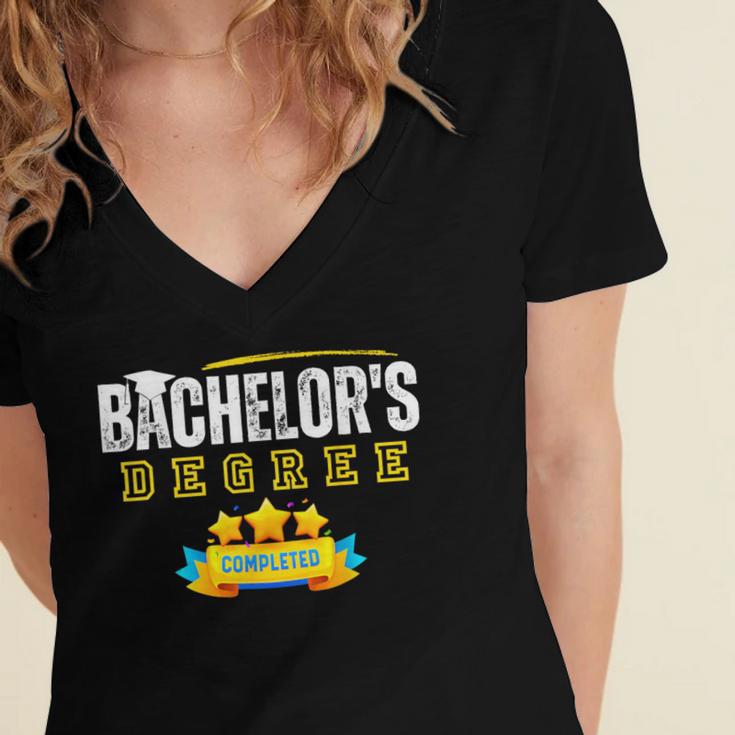Bachelors Degree Graduation Senior Celebration Grad Party Women's Jersey Short Sleeve Deep V-Neck Tshirt