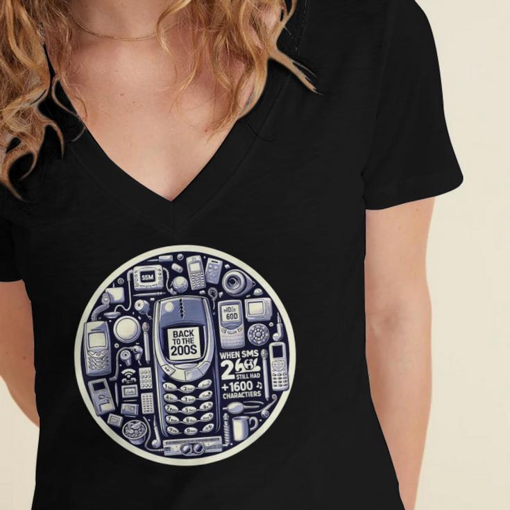 Back To The 2000s Tech Nostalgia Women's Jersey Short Sleeve Deep V-Neck Tshirt