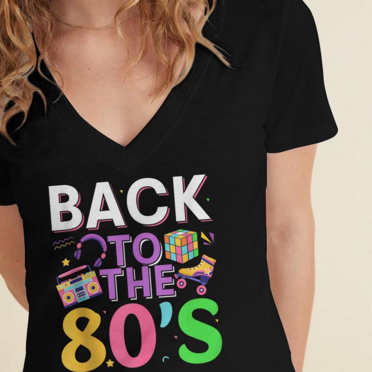 Back To The 80's Mixtape Era Nostalgia Retro 1980 80's Style Women's Jersey Short Sleeve Deep V-Neck Tshirt