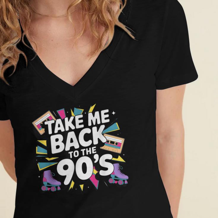 Take Me Back To The 90s Retro Nostalgia Women's Jersey Short Sleeve Deep V-Neck Tshirt Take Me Back To The 90s Retro Nostalgia Women's Jersey Short Sleeve Deep V-Neck Tshirt