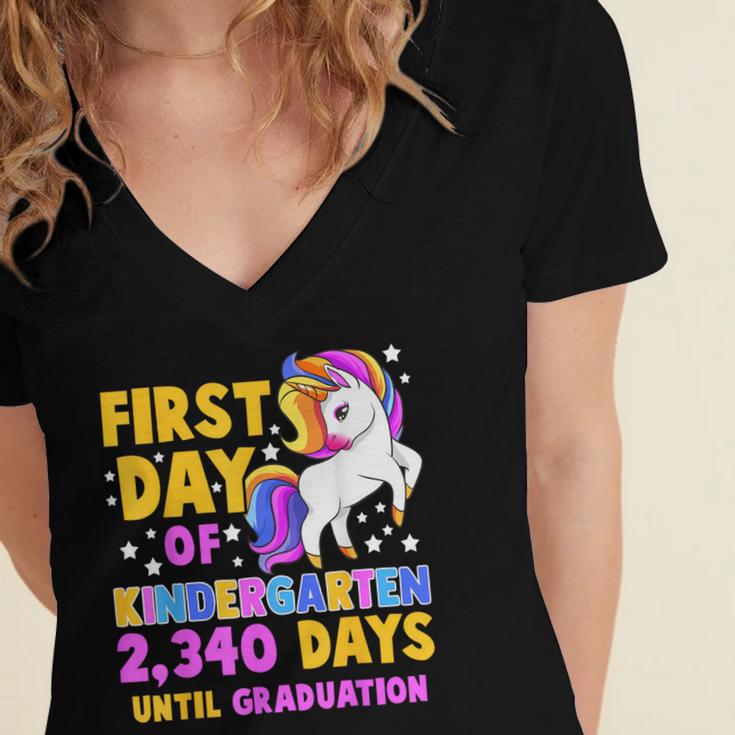 Back To School First Day Of Kindergarten Graduation Unicorn Women's Jersey Short Sleeve Deep V-Neck Tshirt