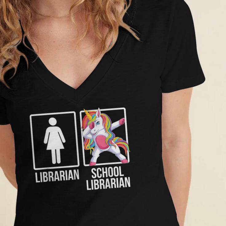 Back To School Library Unicorn Book Lover School Librarian Women's Jersey Short Sleeve Deep V-Neck Tshirt
