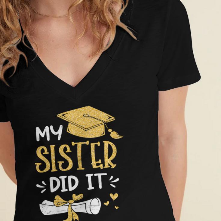 Back To School My Sister Did It Graduation Proud Sister Graduated Female X-Small Women's Jersey Short Sleeve Deep V-Neck Tshirt