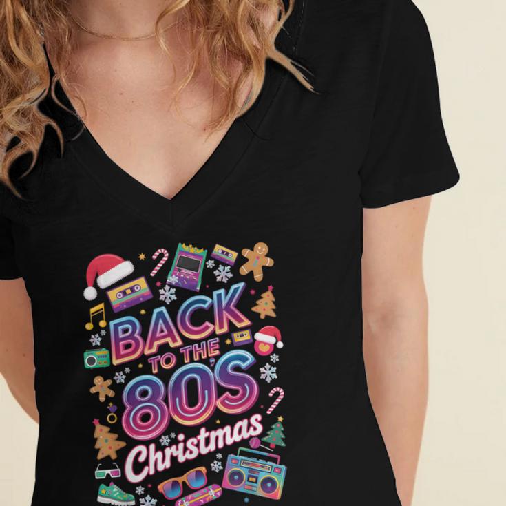 Back To-The 80 s Christmas Retro Cassette Boombox Nostalgia Women's Jersey Short Sleeve Deep V-Neck Tshirt