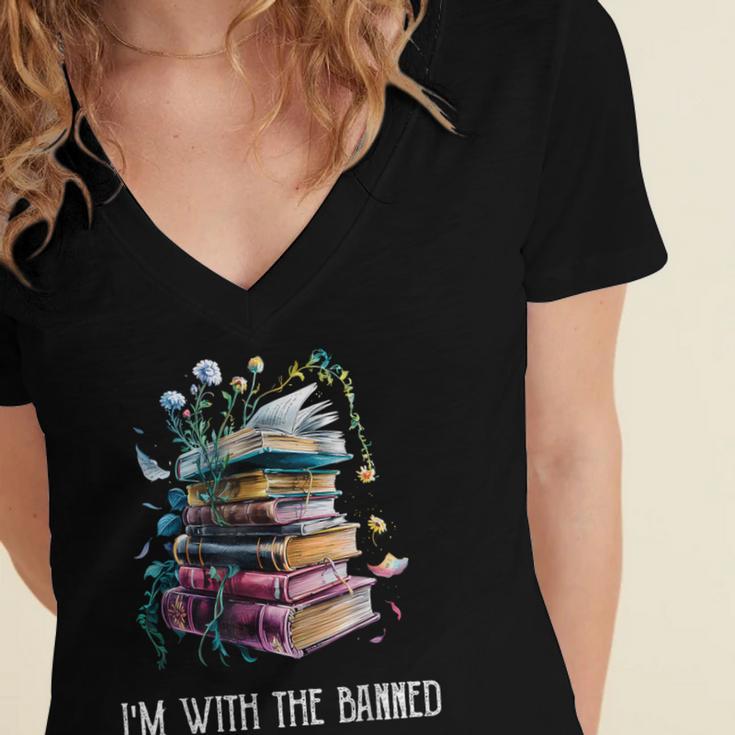Im With The Banned Book Readers Librarians Read Banned Books Women's Jersey Short Sleeve Deep V-Neck Tshirt