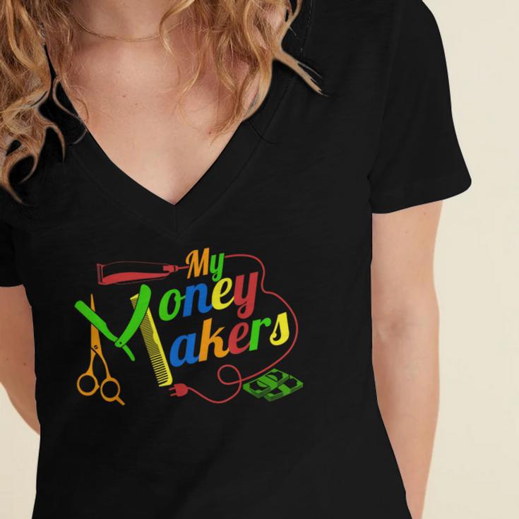 Barbering Tools Barber School Graduation Gear T-Shirt Women's Jersey Short Sleeve Deep V-Neck Tshirt