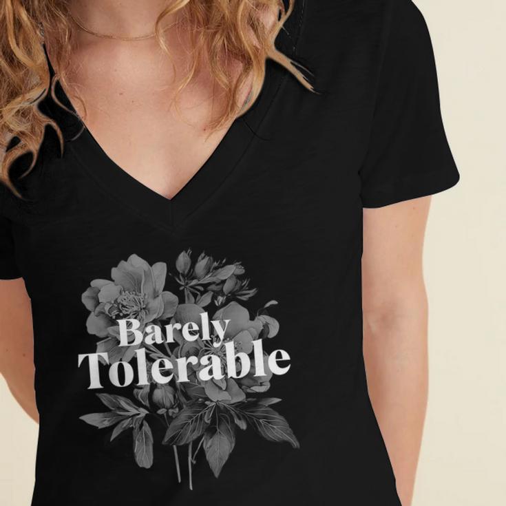 Barely Tolerable Shirt Floral Book Lover Quote Bookish Women's Jersey Short Sleeve Deep V-Neck Tshirt