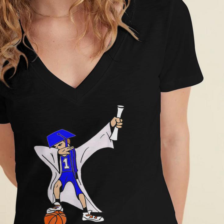 Basketball Dabbing Shirt Senior Graduation Him Her Women's Jersey Short Sleeve Deep V-Neck Tshirt