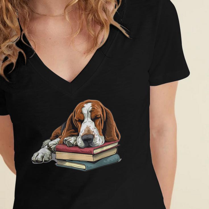 Basset Hound Books Dog Breed Graphic Women's Jersey Short Sleeve Deep V-Neck Tshirt Basset Hound Books Dog Breed Graphic Women's Jersey Short Sleeve Deep V-Neck Tshirt