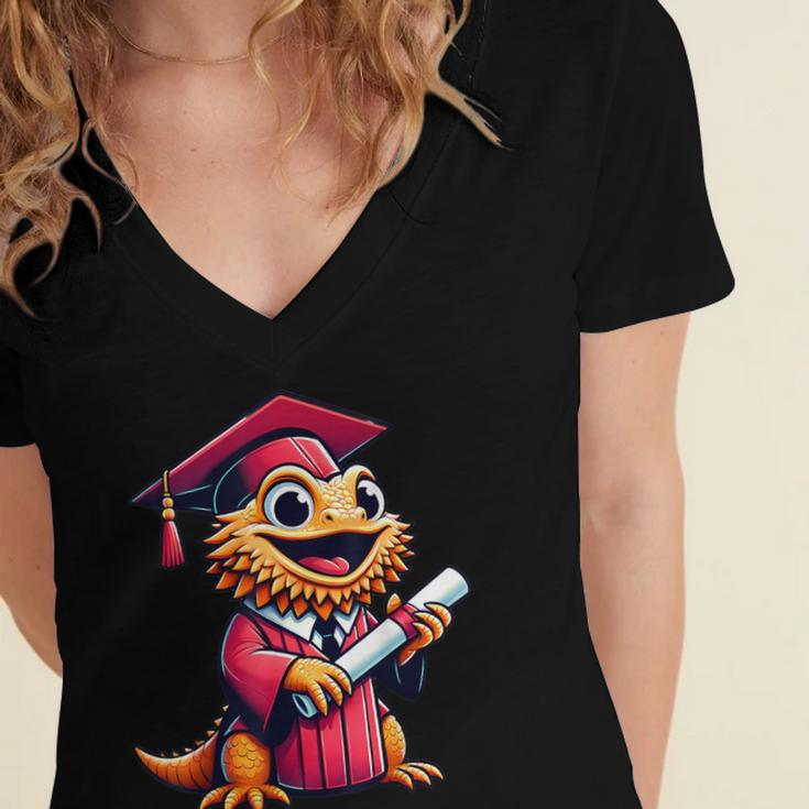 Bearded Dragon Graduation Kindergarten Elementary Girl Boy Women's Jersey Short Sleeve Deep V-Neck Tshirt
