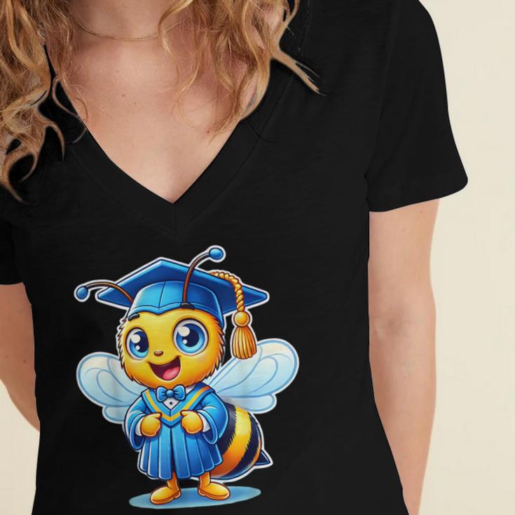 Bee Graduation Cute Kindergarten Elementary High School Women's Jersey Short Sleeve Deep V-Neck Tshirt