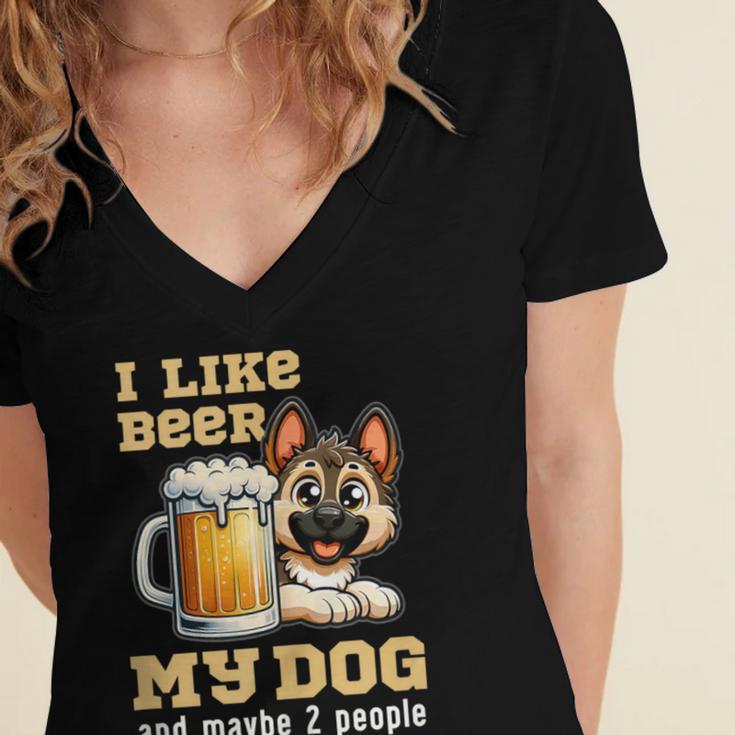 I Like Beer My Dog And Maybe 2 People Introvert Pun Women's Jersey Short Sleeve Deep V-Neck Tshirt I Like Beer My Dog And Maybe 2 People Introvert Pun Women's Jersey Short Sleeve Deep V-Neck Tshirt