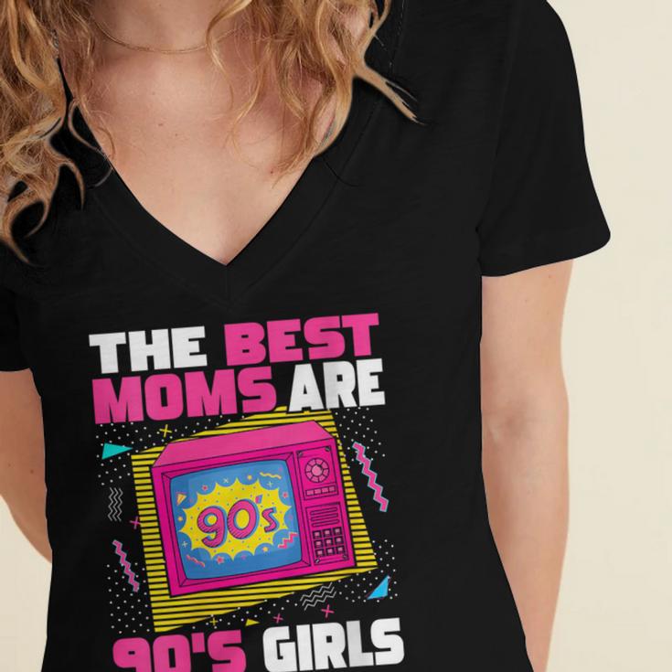 The Best Moms Are 90s Girls 90s Aesthetic Mom Nostalgia Women's Jersey Short Sleeve Deep V-Neck Tshirt