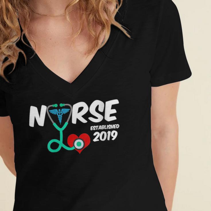 Best Nurse Graduation- RN Nurse Established 2019 LPN Women's Jersey Short Sleeve Deep V-Neck Tshirt