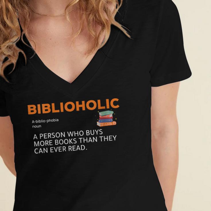Biblioholic Definition Reading Nerd Book Lovers Geek Women's Jersey Short Sleeve Deep V-Neck Tshirt