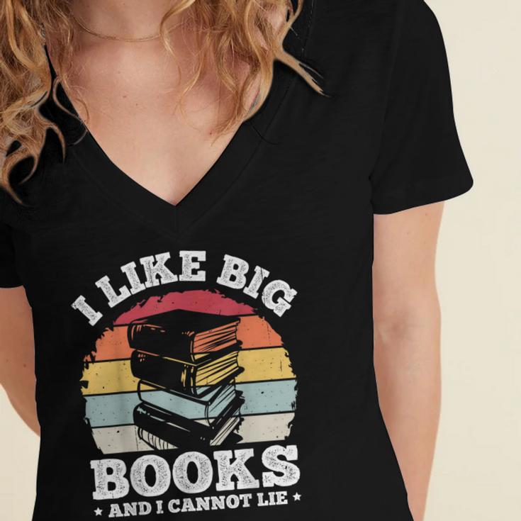 I LIKE BIG BOOKS AND I CANNOT LIE Book Lover Print Women's Jersey Short Sleeve Deep V-Neck Tshirt