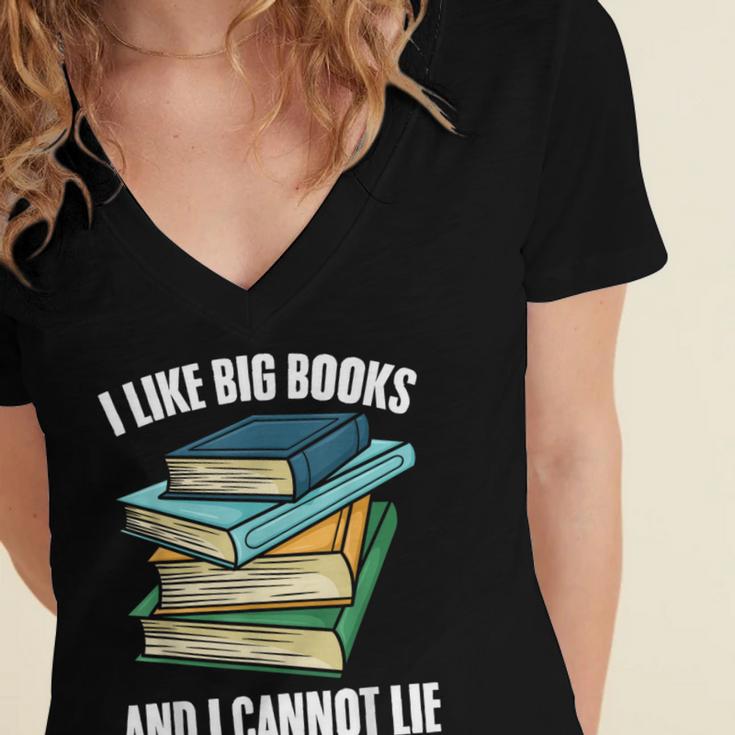 I Like Big Books And I Cannot Lie Book Reading Book Lover Women's Jersey Short Sleeve Deep V-Neck Tshirt