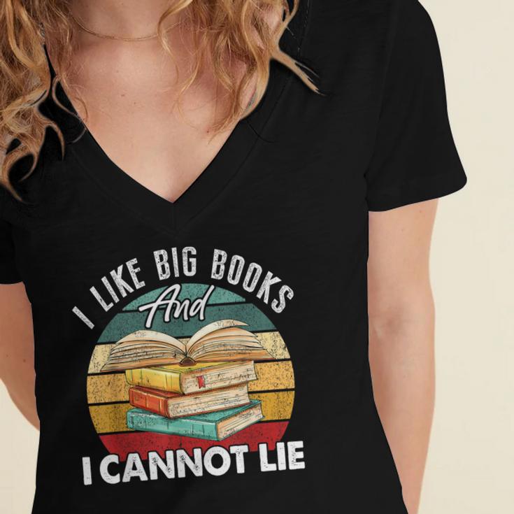 I Like Big Books Librarian Reading Teacher Book Lover Women's Jersey Short Sleeve Deep V-Neck Tshirt
