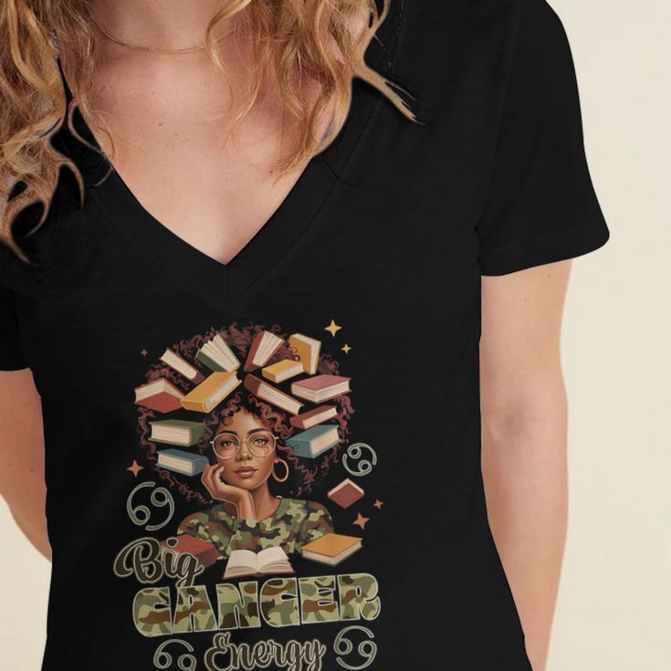 Big Cancer Energy Woman Camo Zodiac Book Teacher Women's Jersey Short Sleeve Deep V-Neck Tshirt Big Cancer Energy Woman Camo Zodiac Book Teacher Women's Jersey Short Sleeve Deep V-Neck Tshirt