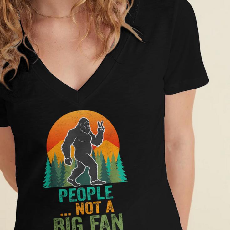 Bigfoot Introvert People Not A Big Fan Retro Sasquatch Women's Jersey Short Sleeve Deep V-Neck Tshirt