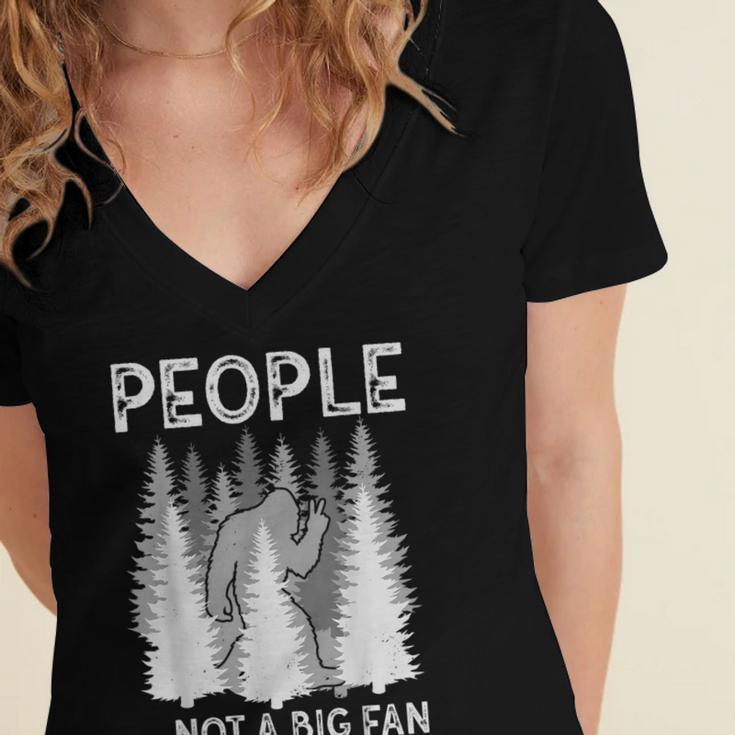 Bigfoot People Not a Big Fan Sasquatch Introvert Women's Jersey Short Sleeve Deep V-Neck Tshirt