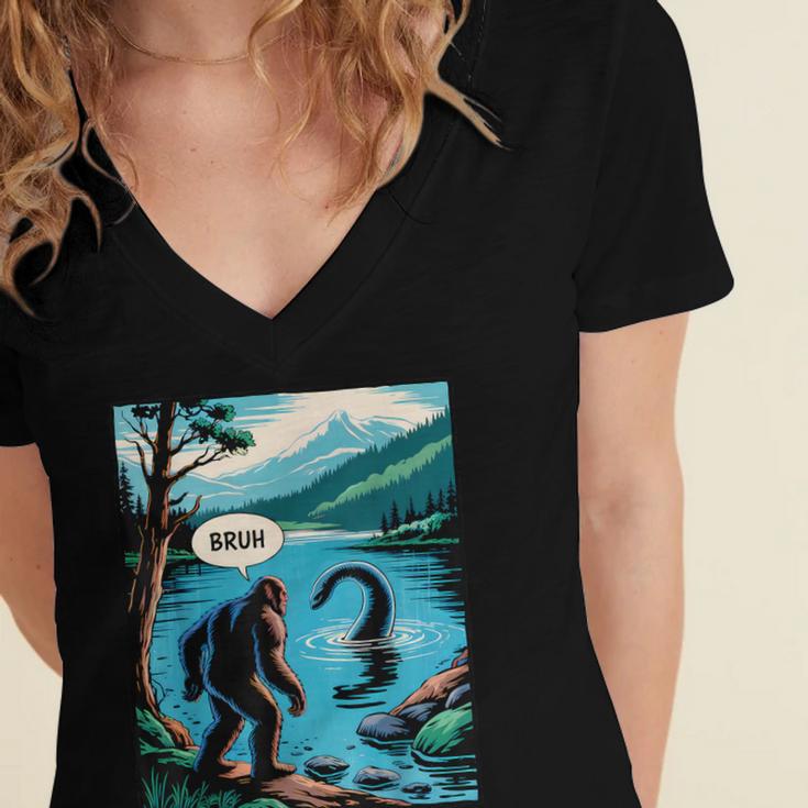 Bigfoot Sasquatch Loch Ness Monster Introvert Bruh Women's Jersey Short Sleeve Deep V-Neck Tshirt Bigfoot Sasquatch Loch Ness Monster Introvert Bruh Women's Jersey Short Sleeve Deep V-Neck Tshirt