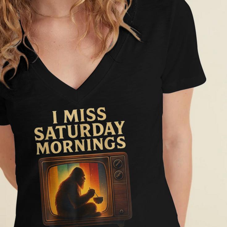 Bigfoot Saturday Morning Nostalgia Women's Jersey Short Sleeve Deep V-Neck Tshirt