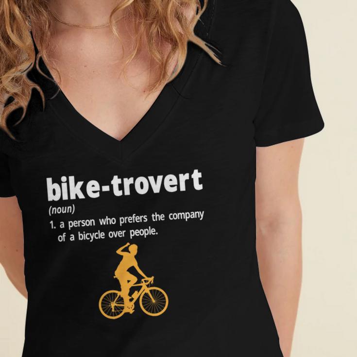 Bike-Trovert Bicycle Humor Definition Introvert Women's Jersey Short Sleeve Deep V-Neck Tshirt