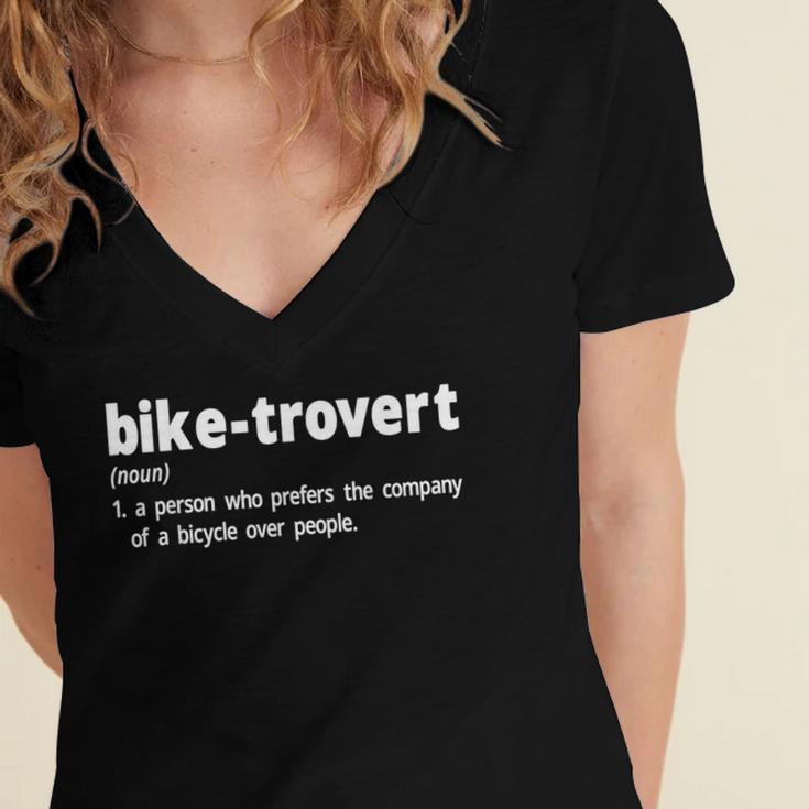 Biketrovert Bicycle Humor Definition Introvert Women's Jersey Short Sleeve Deep V-Neck Tshirt