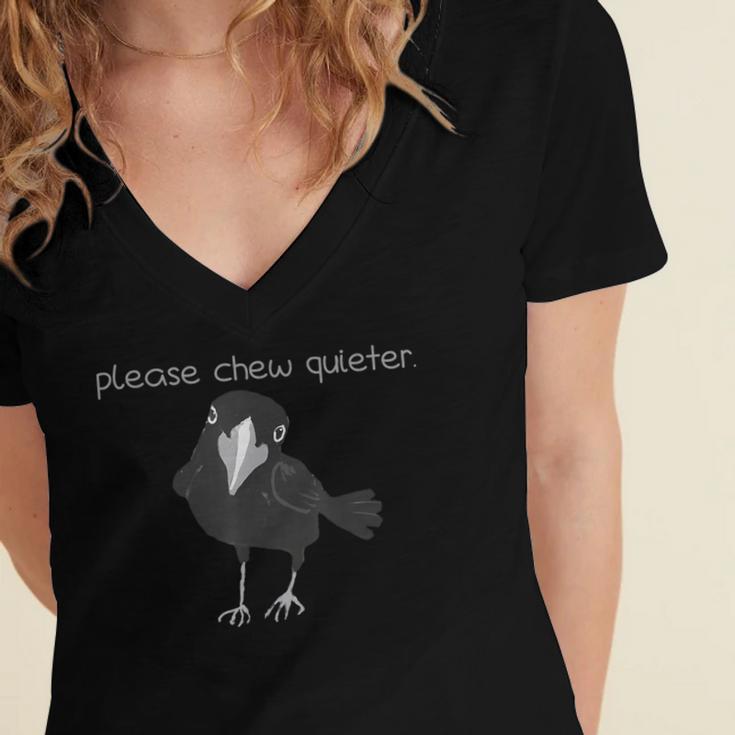 Bird Please Chew Quieter Introvert Quietness Women's Jersey Short Sleeve Deep V-Neck Tshirt Bird Please Chew Quieter Introvert Quietness Women's Jersey Short Sleeve Deep V-Neck Tshirt