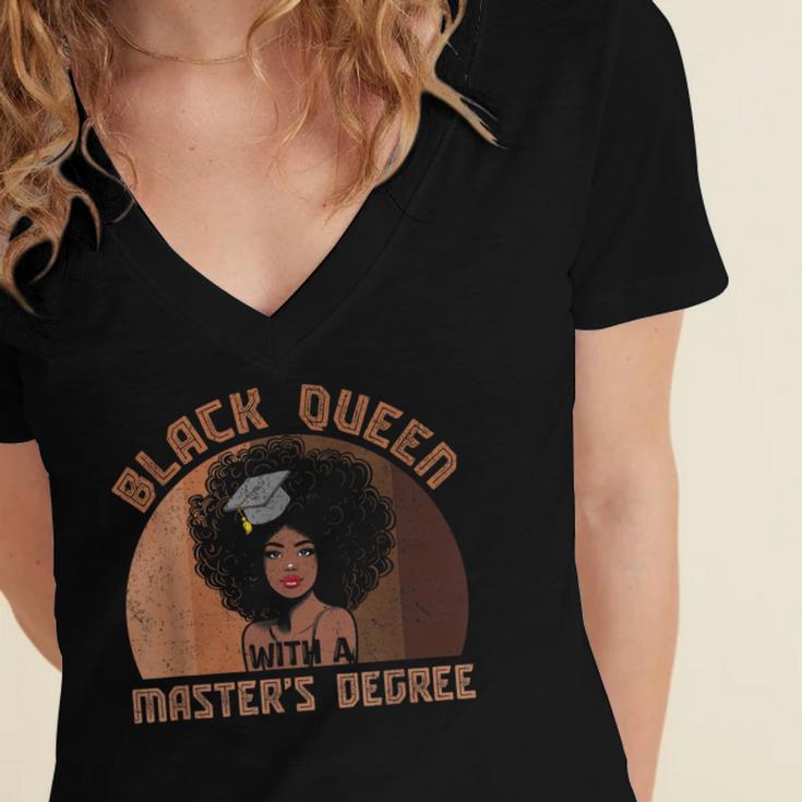 Black Queen With a Masters Degree Melanin Girls Graduation Women's Jersey Short Sleeve Deep V-Neck Tshirt
